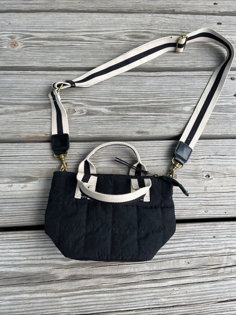 Universal Thread Black Canvas Crossbody with Cream Stripe Handles